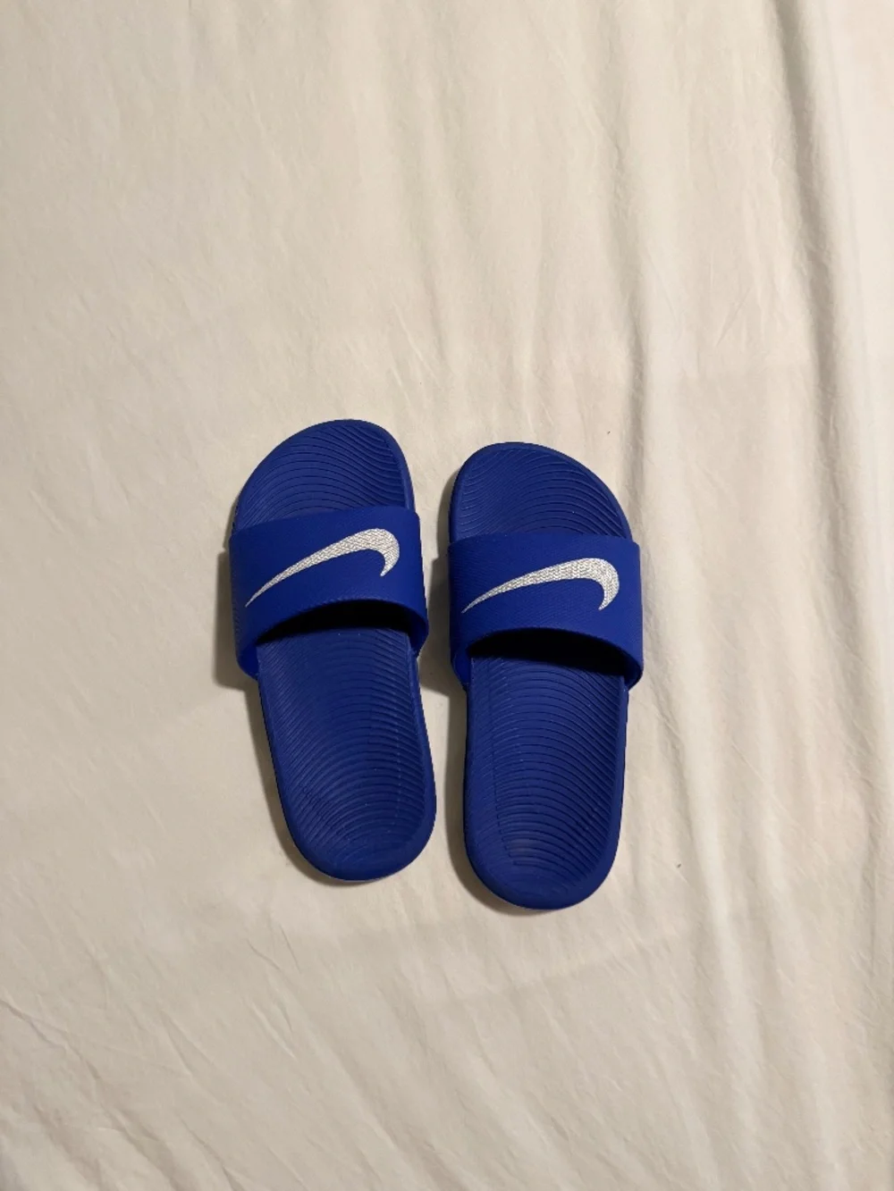 Nike Kawa Slides Kids Youth Size 1Y Royal Blue White Swoosh Sandals